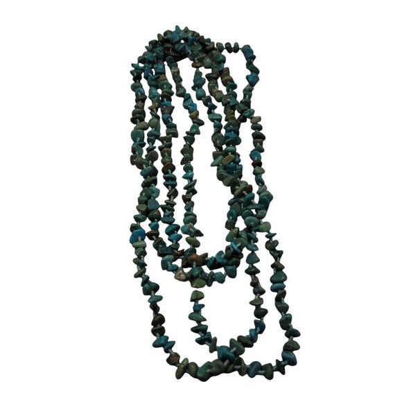 SK925 Turquoise Chip Necklace 80" Flapper Style Chunks Hand Knotted Thailand - Picture 15 of 15
